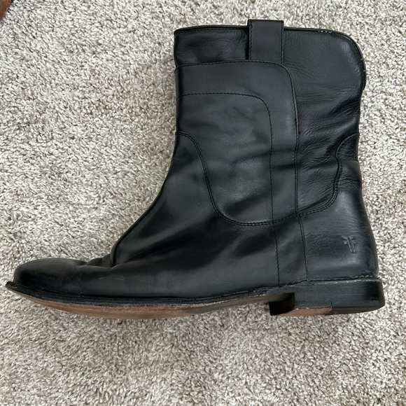 Frye Womens Paige Short Riding Boots Black Leather Mid Calf Block Pull On - Picture 7 of 7